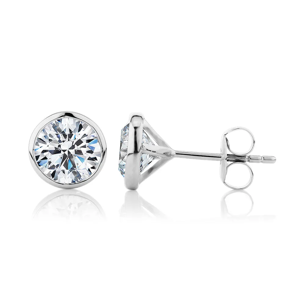 Round Brilliant stud earrings with 3 carats* of diamond simulants in 10 carat white gold