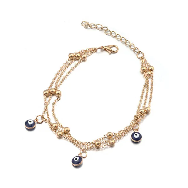 Seblasy Punk Multi Layer Big Statement Bells Evil Eyes Anklets Bracelets for Women New Fashion Foot Jewelry Valentine's Day Gift