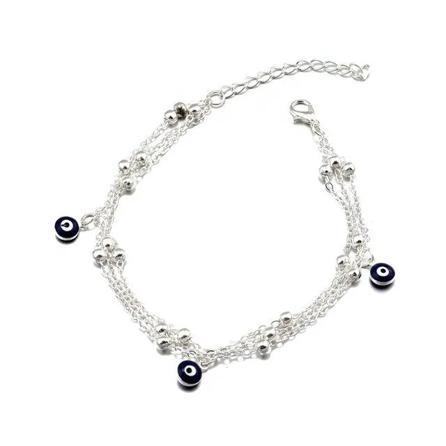 Seblasy Punk Multi Layer Big Statement Bells Evil Eyes Anklets Bracelets for Women New Fashion Foot Jewelry Valentine's Day Gift