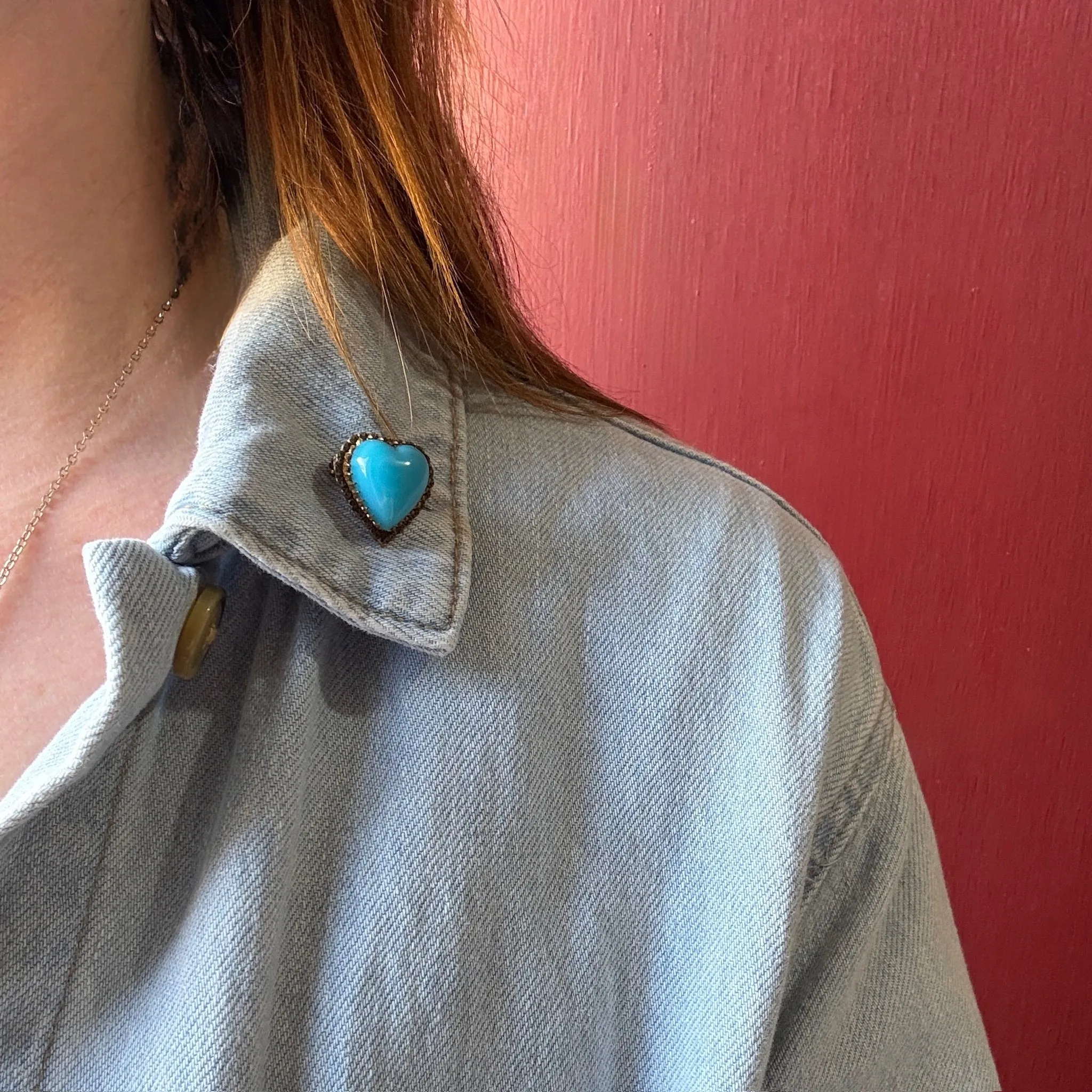 Sentimental Victorian Blue Glass Heart Brooch