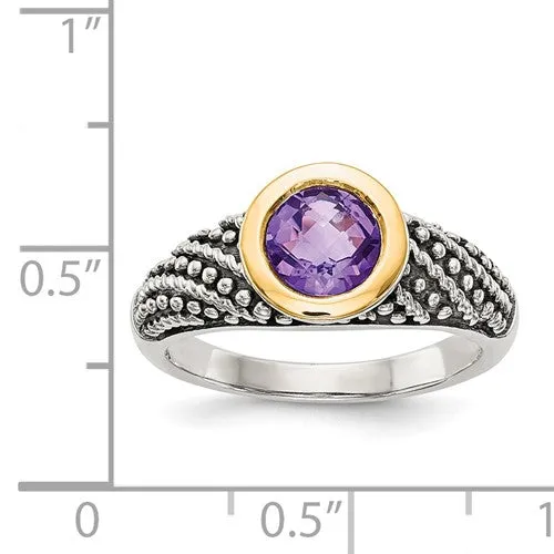Shey Couture Sterling Silver with 14K Accent Antiqued Round Bezel Amethyst Ring