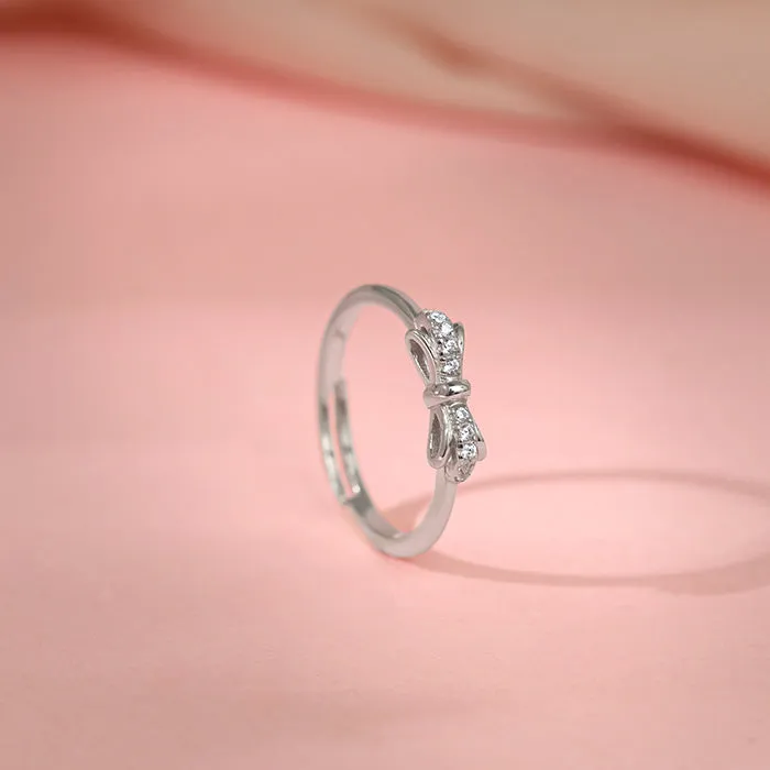 Silver Cute Bow Ring