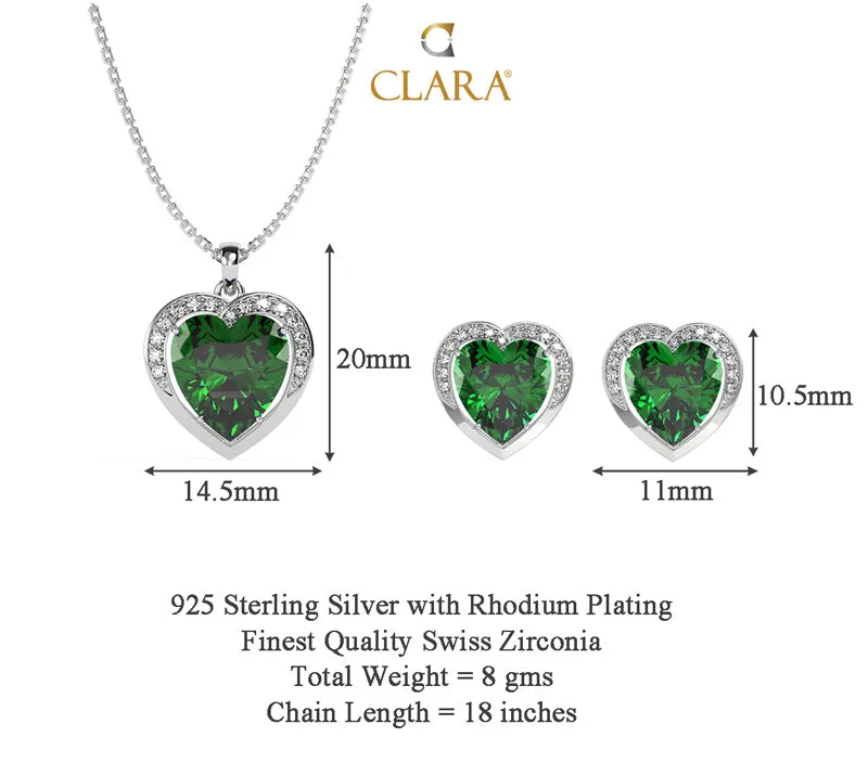Silver Dark Green Heart Jewellery Set