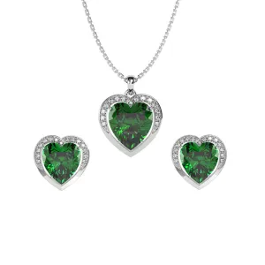 Silver Dark Green Heart Jewellery Set