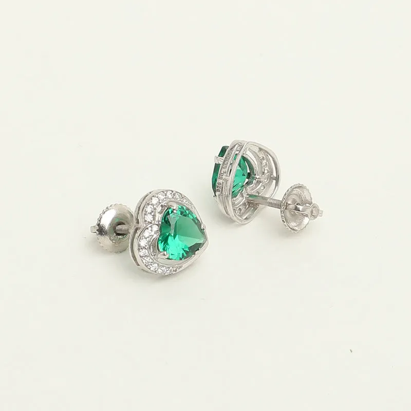 Silver Dark Green Heart Jewellery Set