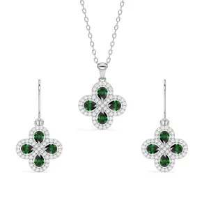 Silver Green Flower Jewellery Set