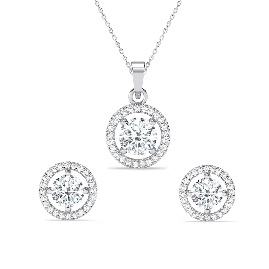 Silver Halo Round Solitaire Jewellery Set