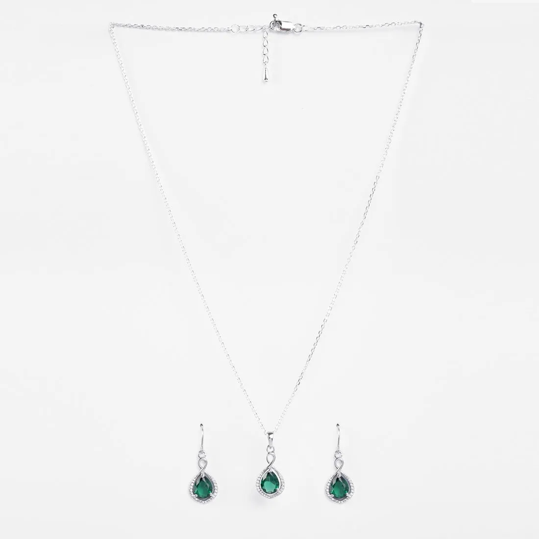 Silver Jino Green Solitaire Jewellery Set