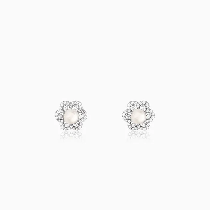 Silver Pearl Petal Earrings