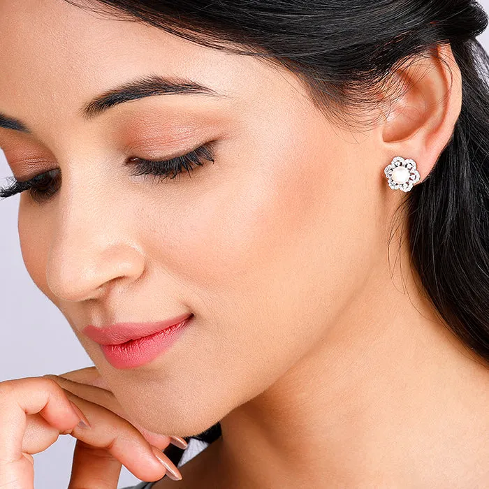 Silver Pearl Petal Earrings