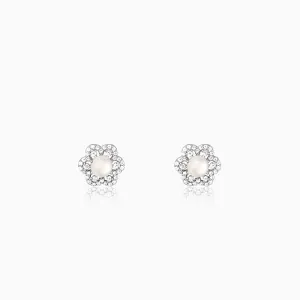 Silver Pearl Petal Earrings