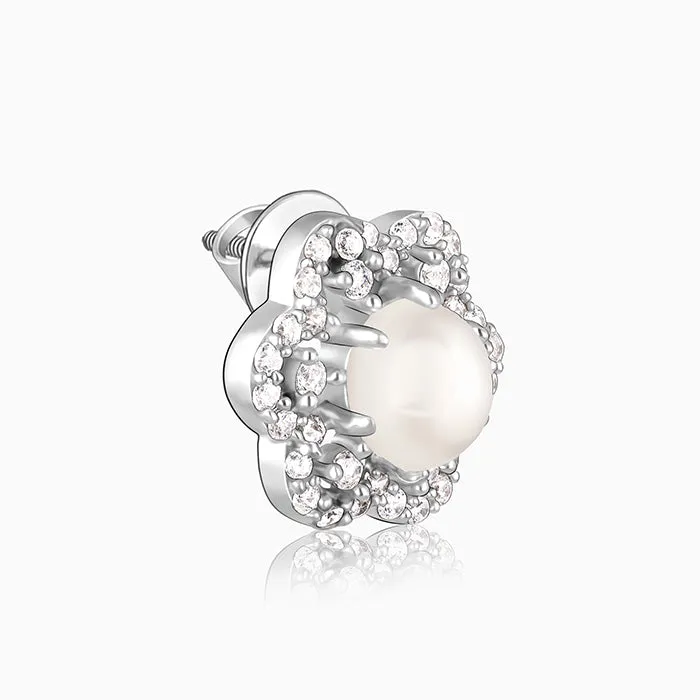 Silver Pearl Petal Earrings