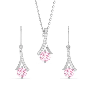 Silver Pink Solitaire Jewellery Set