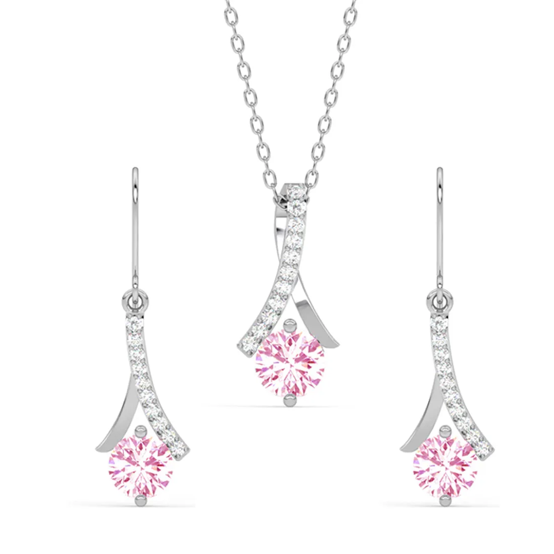 Silver Pink Solitaire Jewellery Set