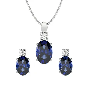 Silver Royal Blue Oval Jewellery Set