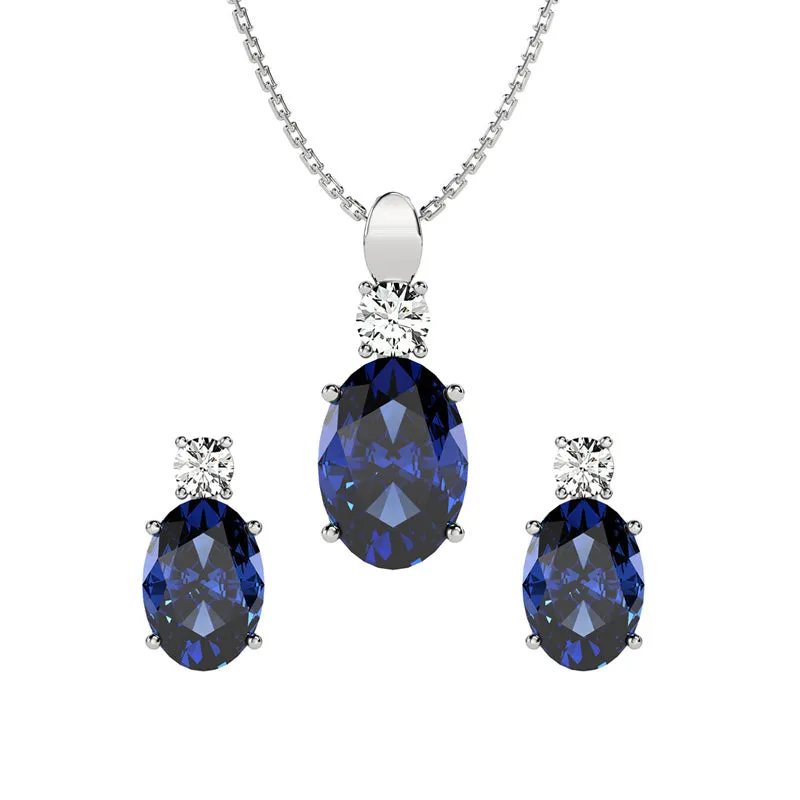 Silver Royal Blue Oval Jewellery Set