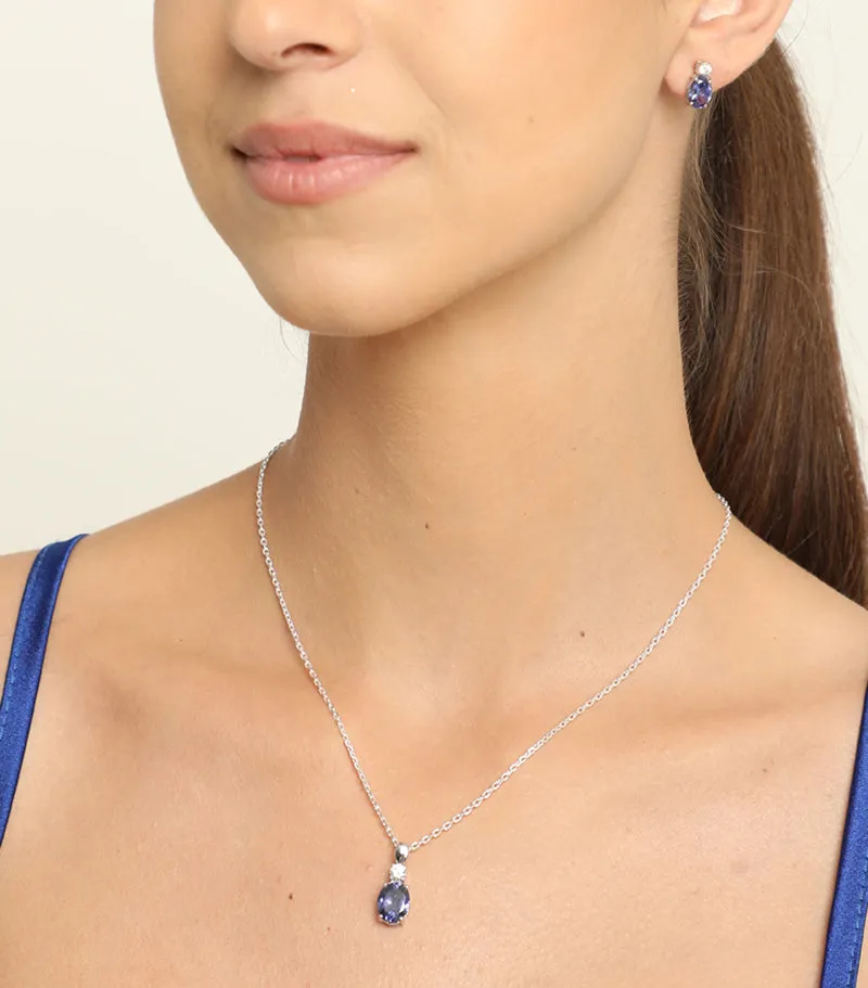 Silver Royal Blue Oval Jewellery Set