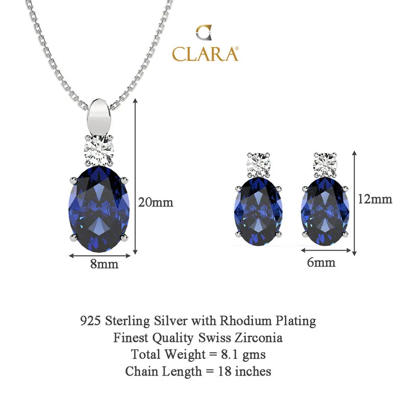 Silver Royal Blue Oval Jewellery Set