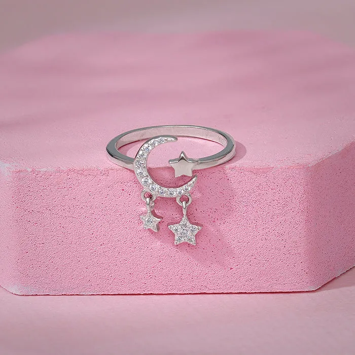 Silver Shiny Crescent Ring