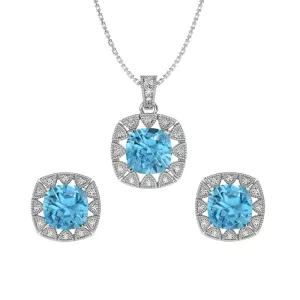 Silver Sky Blue Cushion Jewellery Set
