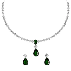 Silver Solitaire Green Necklace Jewellery Set