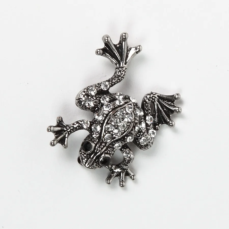 Sparkly Diamante Silver-Finish Frog Brooch