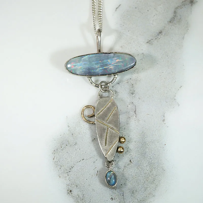 Sterling & Opal Necklace with Gold Accents Signed Bluejacket