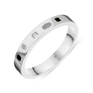 Sterling Silver 0.05ct Diamond Whitby Jet King's Coronation Hallmark Princess Cut 3mm Ring D