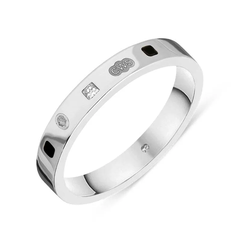 Sterling Silver 0.05ct Diamond Whitby Jet King's Coronation Hallmark Princess Cut 3mm Ring D