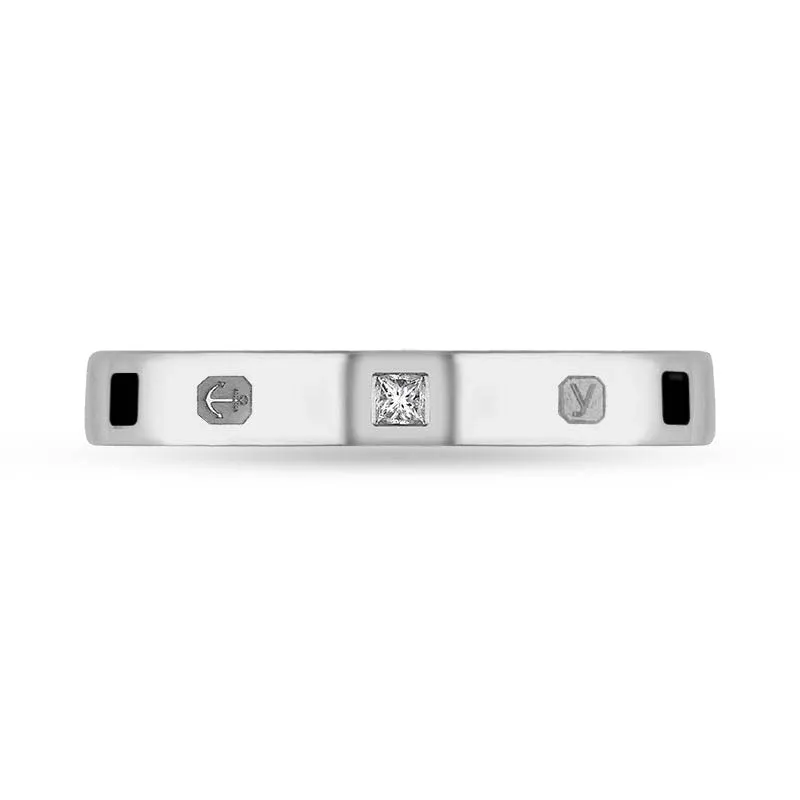 Sterling Silver 0.05ct Diamond Whitby Jet King's Coronation Hallmark Princess Cut 3mm Ring D
