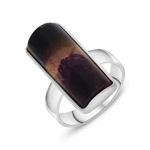 Sterling Silver Blue John Abstract Curved Oblong Shaped Ring D