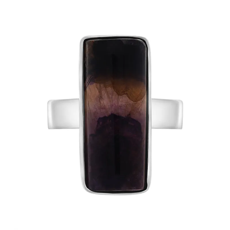 Sterling Silver Blue John Abstract Curved Oblong Shaped Ring D
