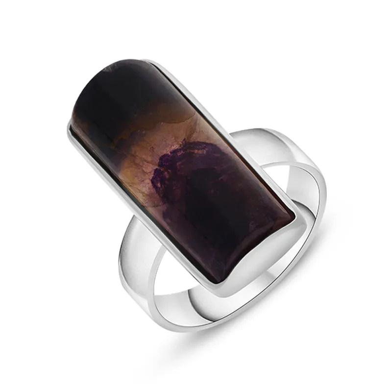 Sterling Silver Blue John Abstract Curved Oblong Shaped Ring D