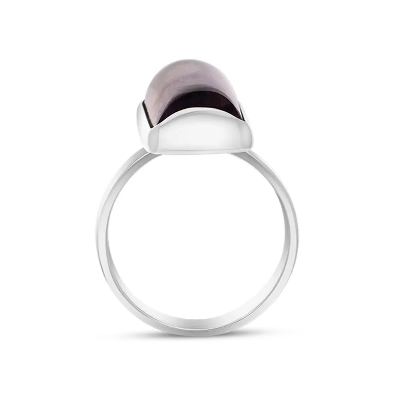Sterling Silver Blue John Abstract Curved Oblong Shaped Ring D