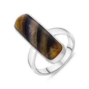 Sterling Silver Blue John Long Oblong Shaped Ring D