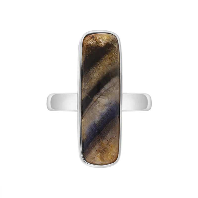 Sterling Silver Blue John Long Oblong Shaped Ring D