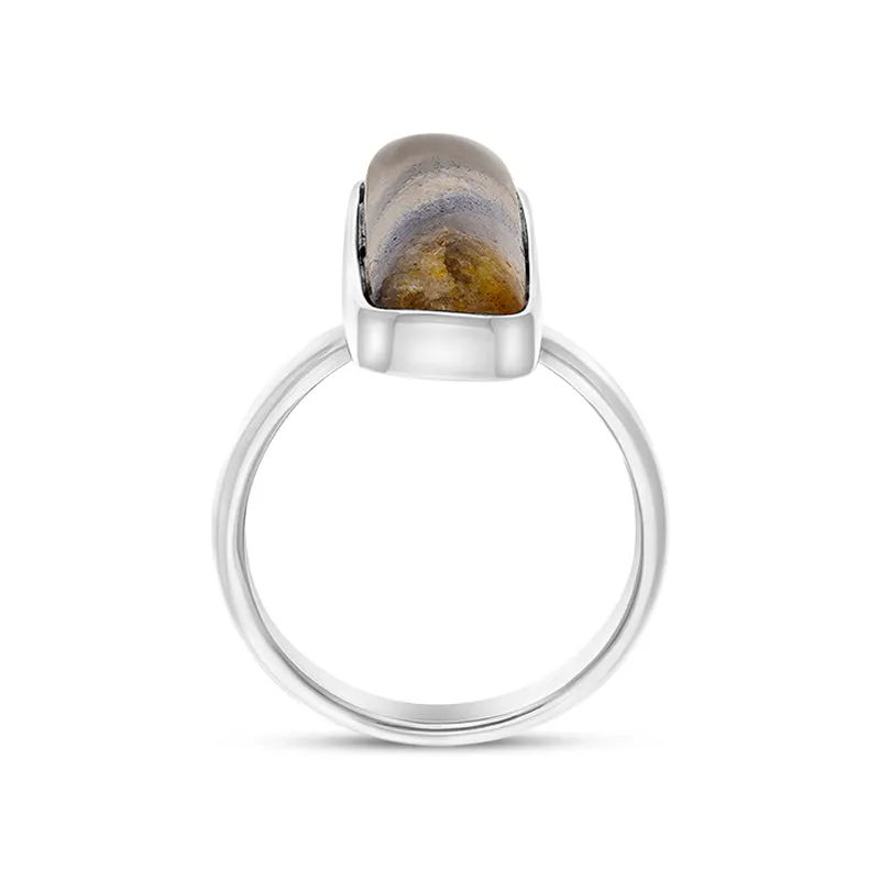 Sterling Silver Blue John Long Oblong Shaped Ring D