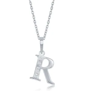 Sterling Silver Diamond "R "Initial Pendant Chain
