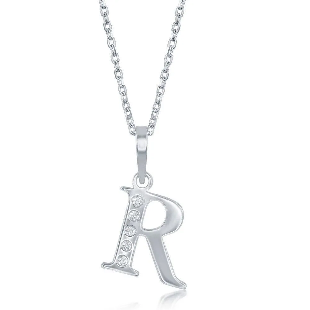 Sterling Silver Diamond "R "Initial Pendant Chain