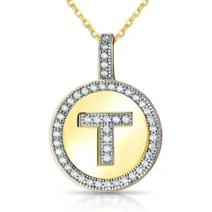 Sterling Silver Gold Plated Circle "T" Pendant with Chain