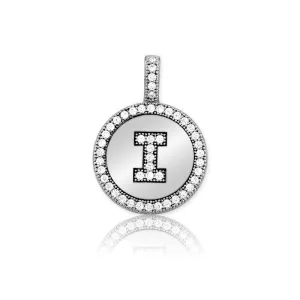 Sterling Silver Micro Pave Circle "I" Pendant with Chain