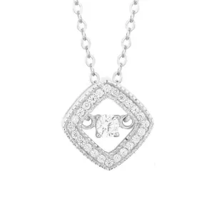 Sterling Silver Micro Pave Square Pendant Chain