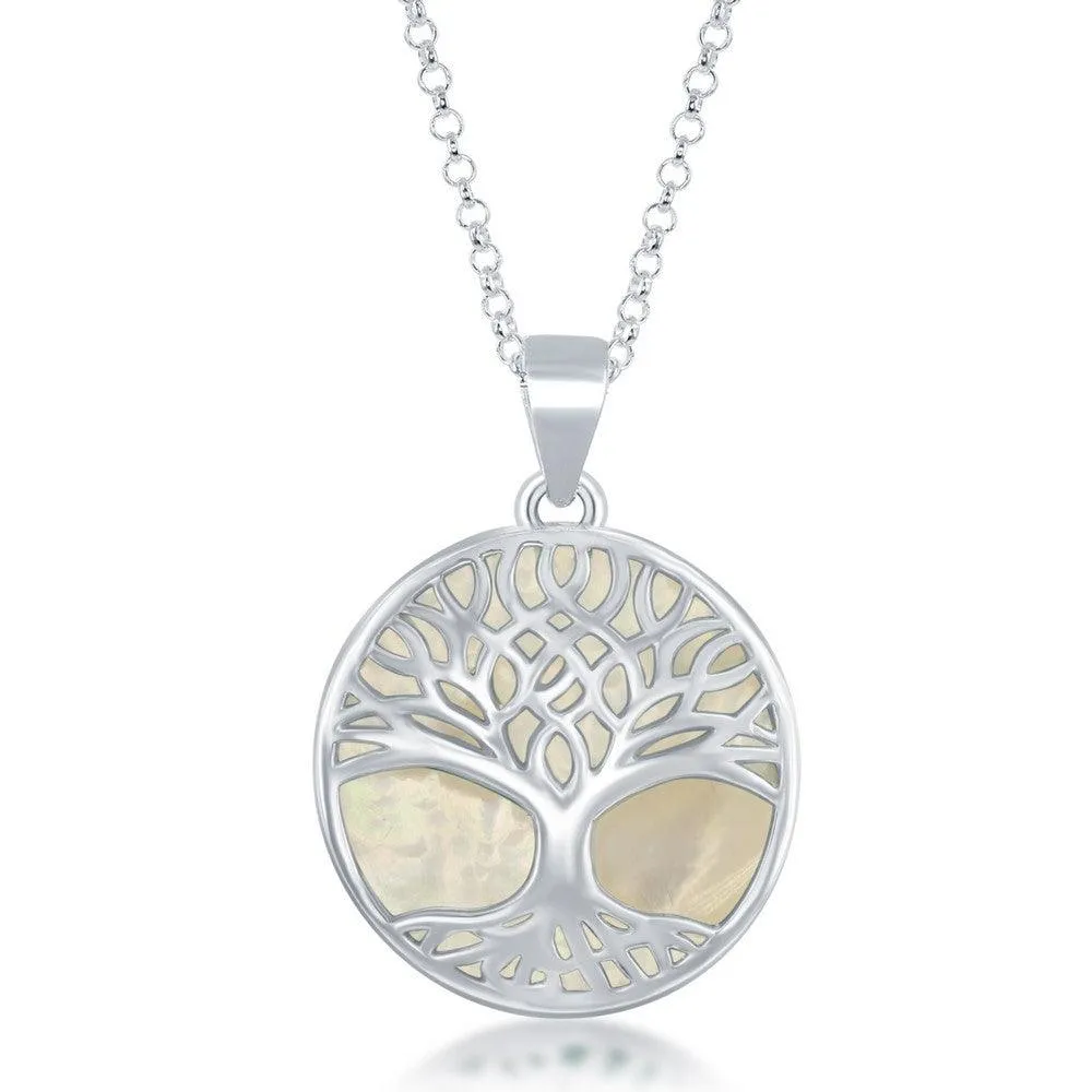 Sterling Silver MOP and Tree of Life Pendant Chain