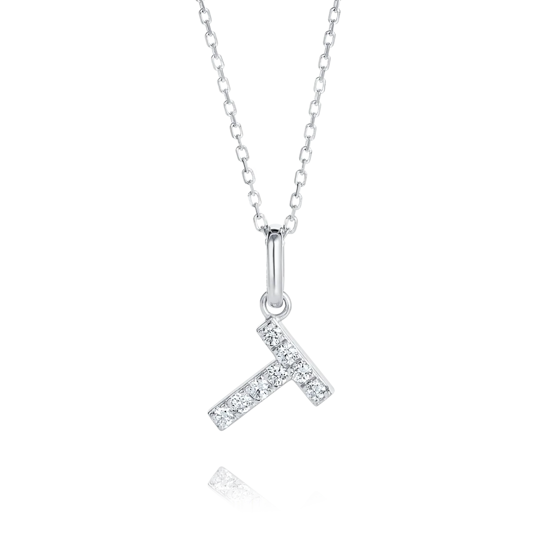 T Letter Pendant White Gold