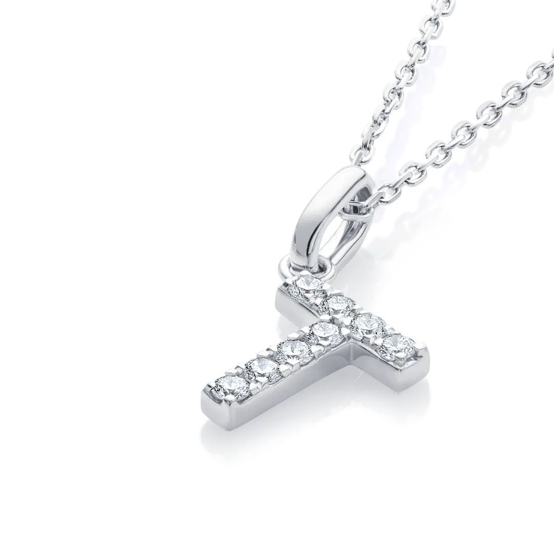 T Letter Pendant White Gold