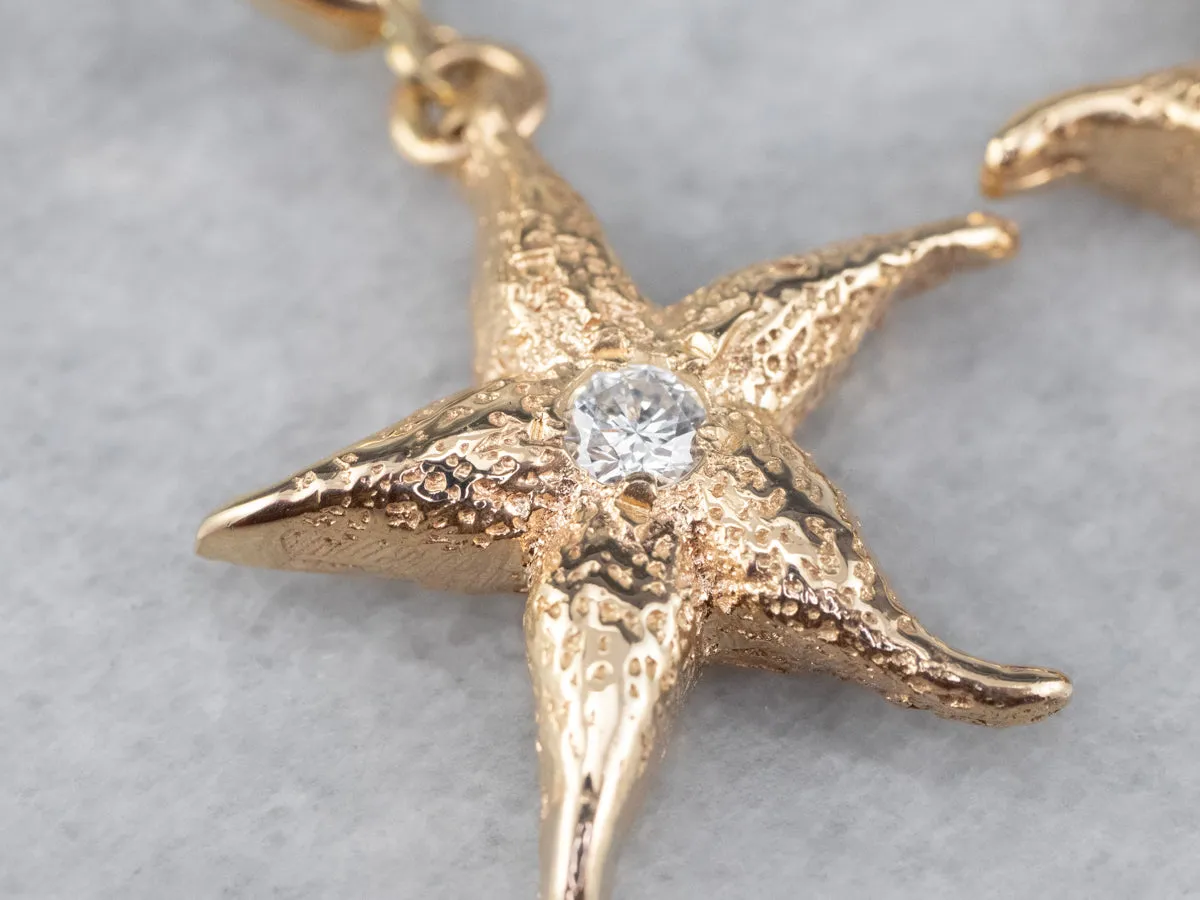Textured Diamond Starfish Drop Earrings