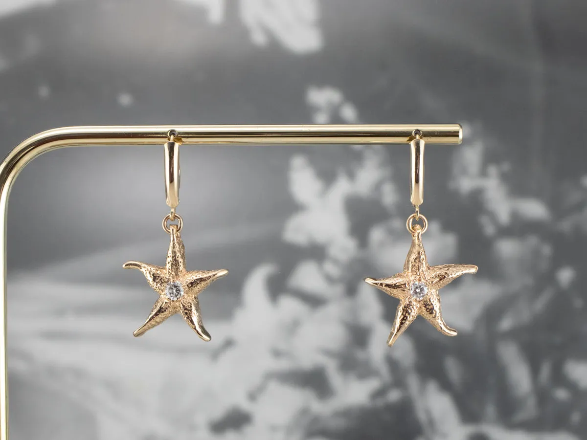 Textured Diamond Starfish Drop Earrings