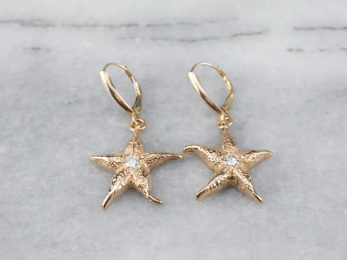 Textured Diamond Starfish Drop Earrings