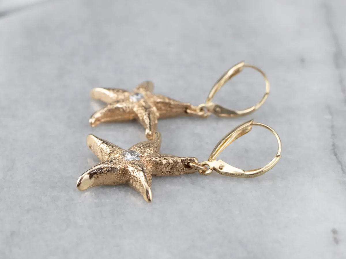 Textured Diamond Starfish Drop Earrings