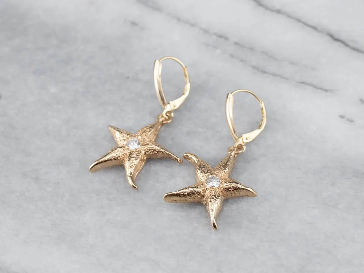 Textured Diamond Starfish Drop Earrings